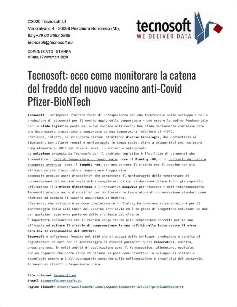 Come monitorare la catena del freddo del nuovo vaccino anti-Covid Pfizer-BioNTech