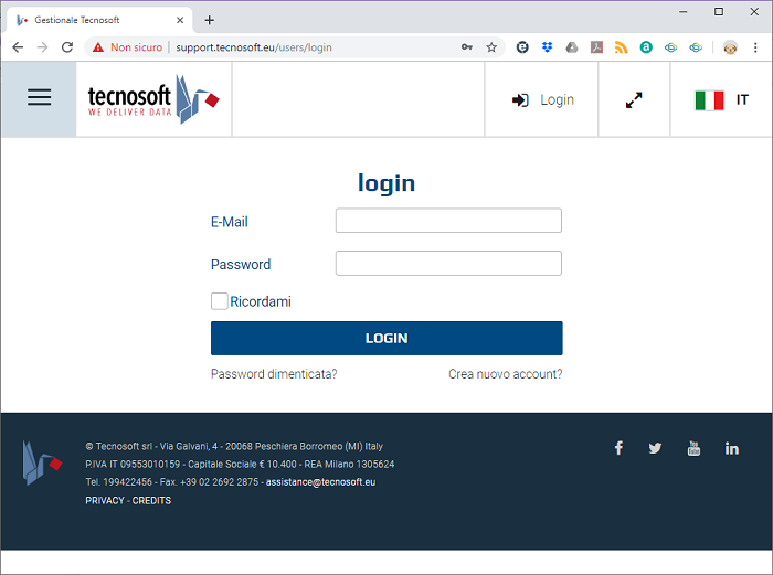 Registrazione nuovo account sito Servizio Tecnosoft