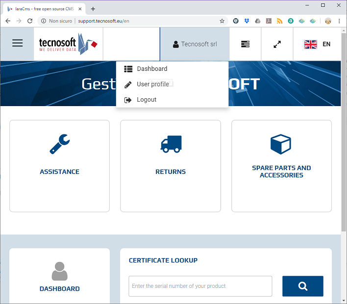 Selecting dashboard for Tecnosoft Online Certificates