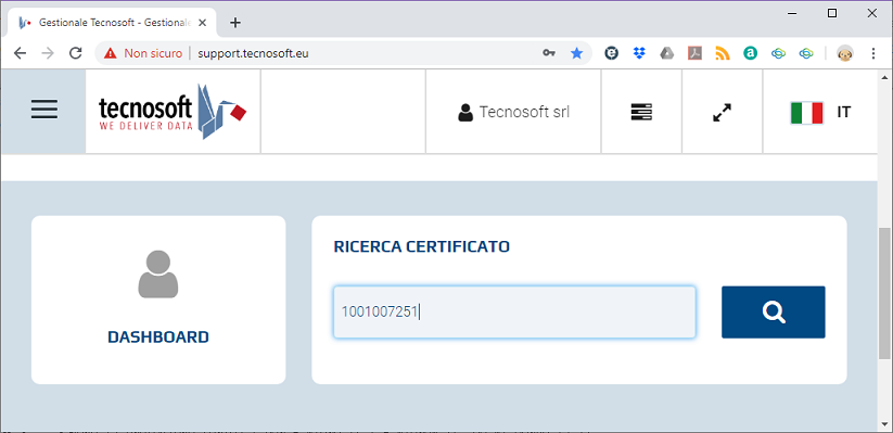 Ricerca Certificato Online Logger Tecnosoft