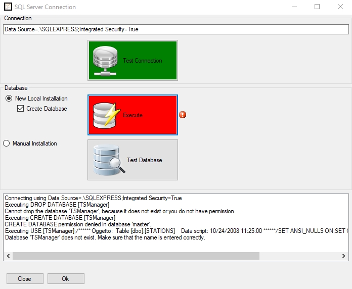 TS Manager Database permission error
