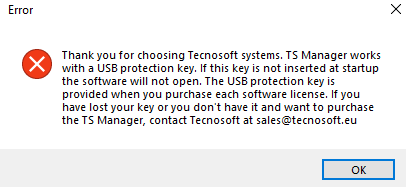 TS Manager USB key warning